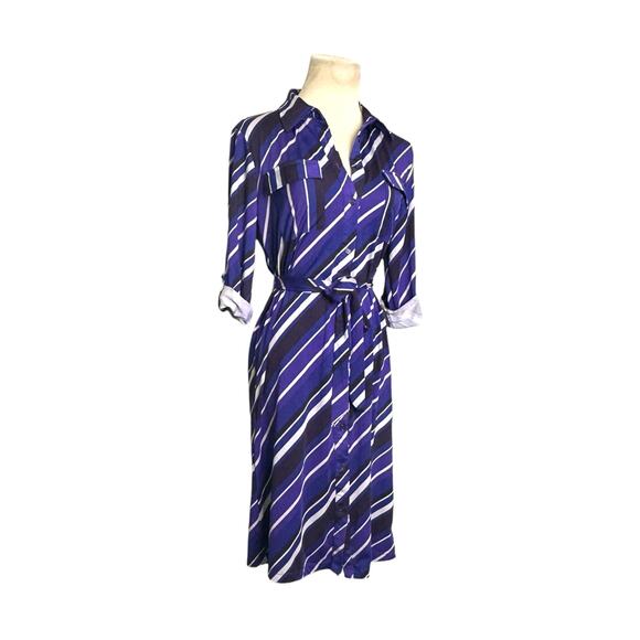 Robert Louis purple stripe 3/4 sleeves belted shirt dress size Small - Picture 10 of 16